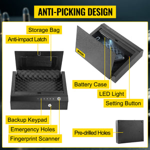 SecureTech Biometric Gun Safe | Steel Pistol Safe